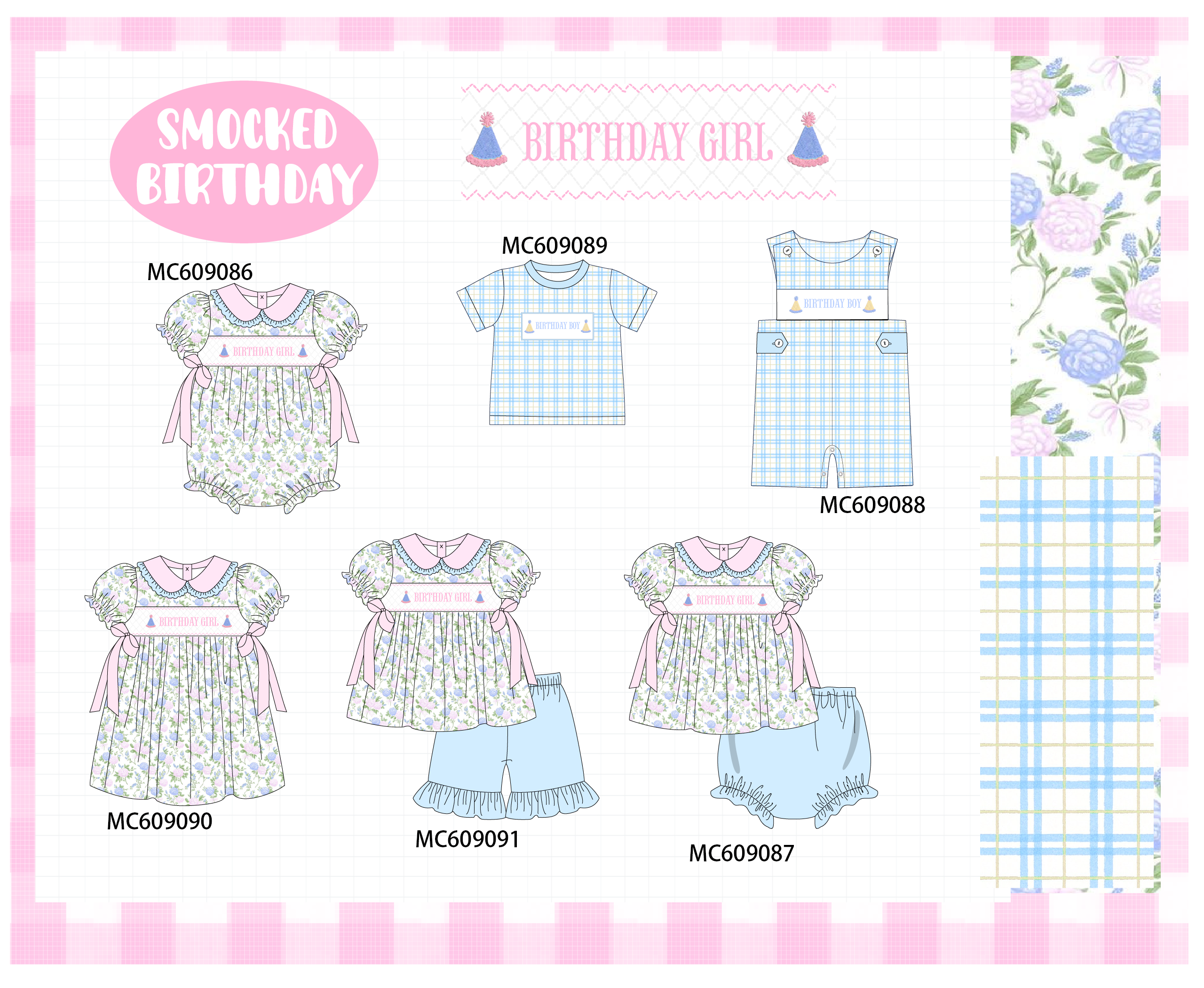 ETA MARCH 2026-po104 Pink&blue birthday girl smocked floral collection