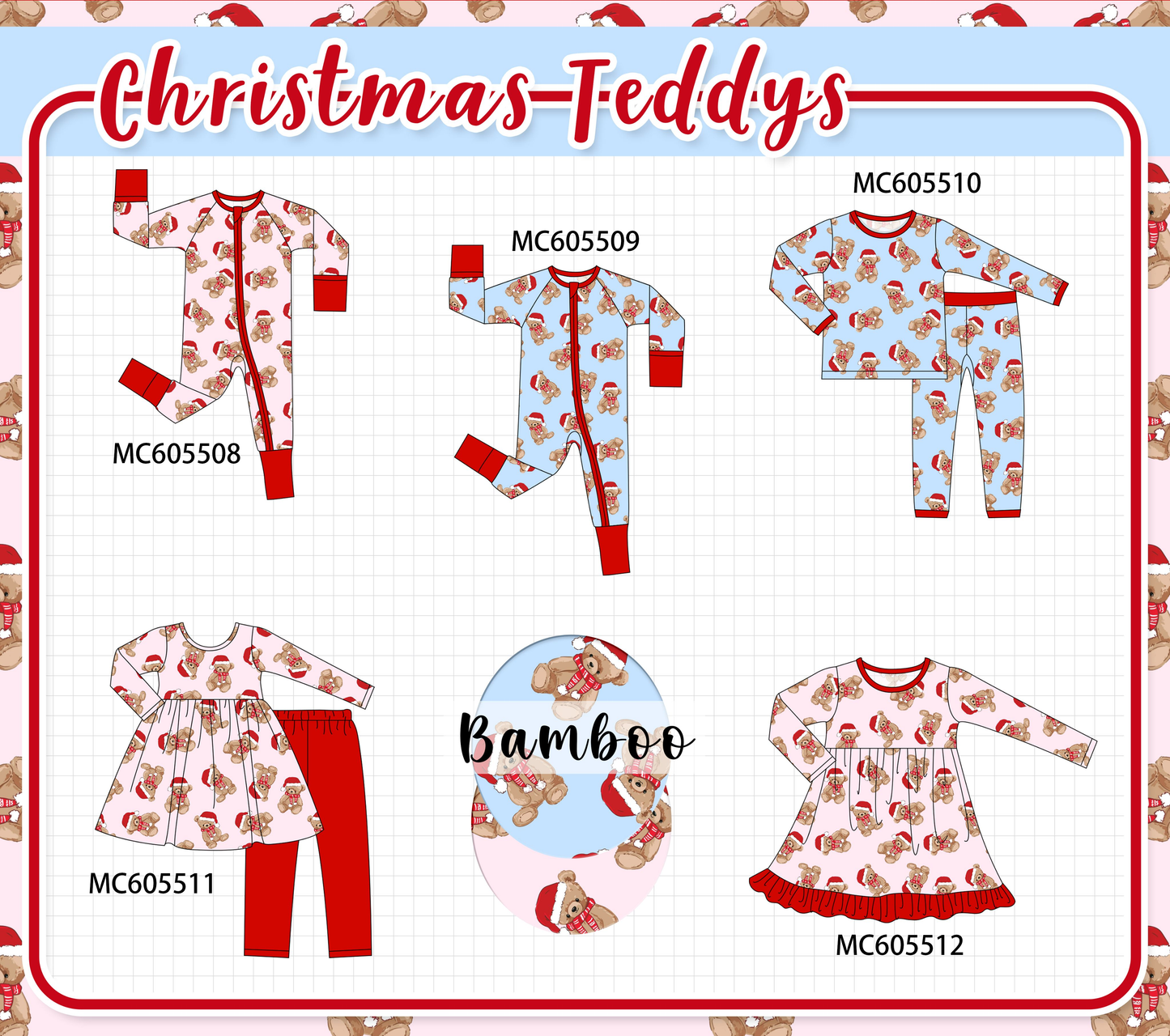 PO93 Pink&blue christmas teddy bamboo collection - ETA mid-November to LC