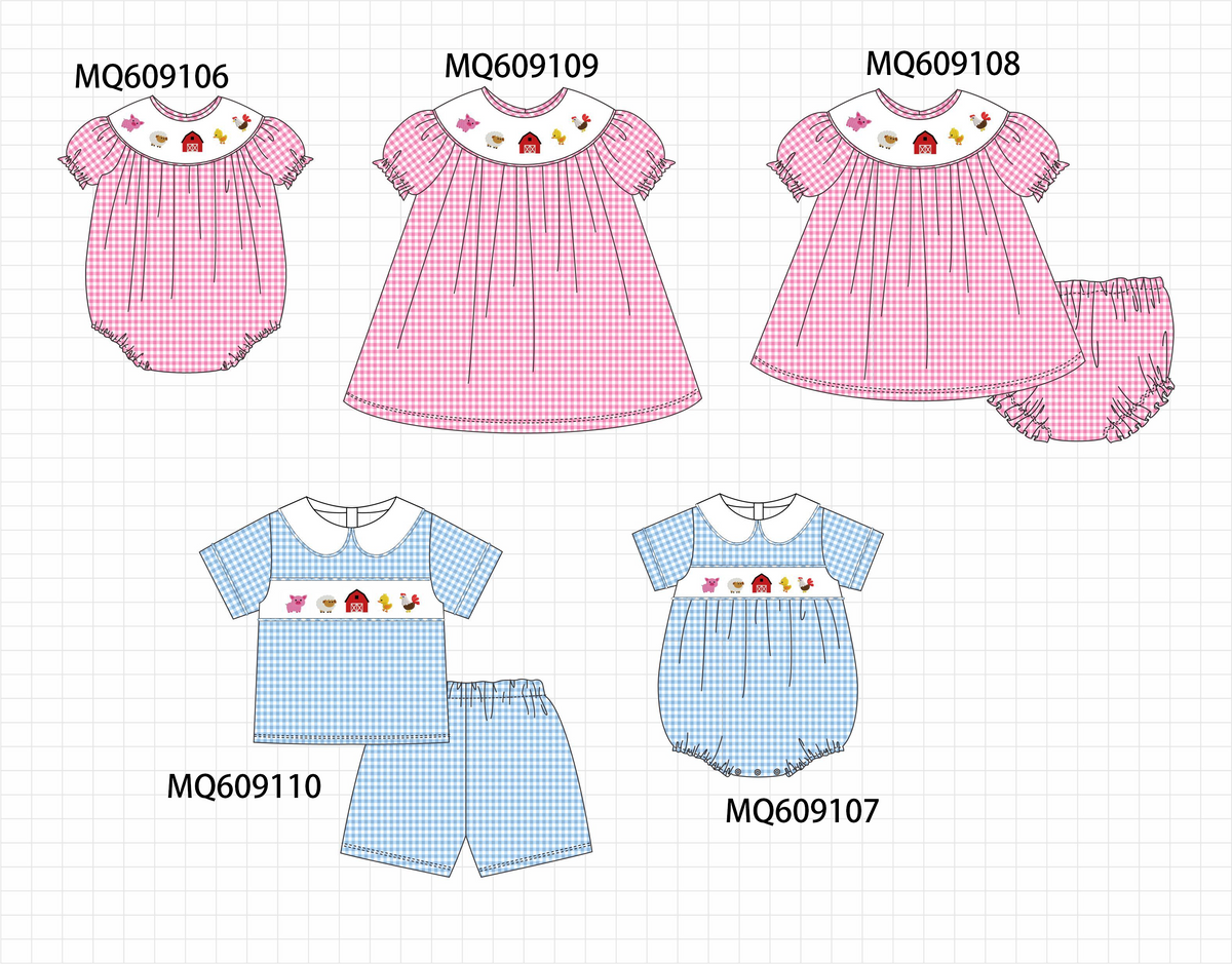 PO106 Pink&blue farm embroidery gingham collection - ETA APRIL