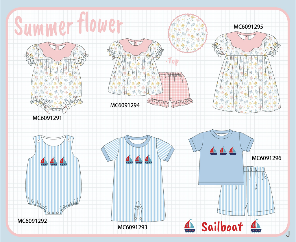 PO107 Pink&blue floral sailboat collection  ETA MARCH