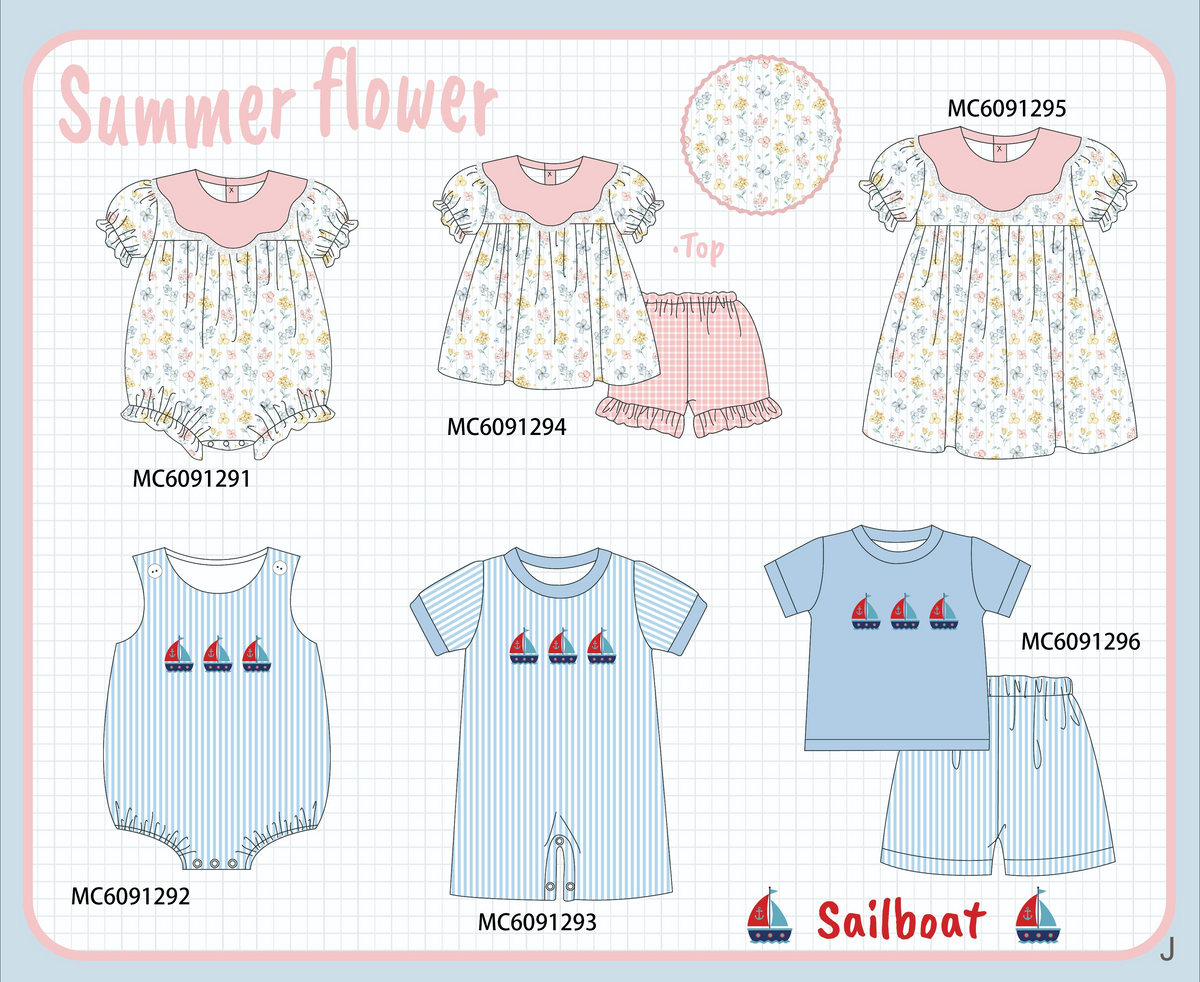 PO107 Pink&blue floral sailboat collection  ETA MARCH