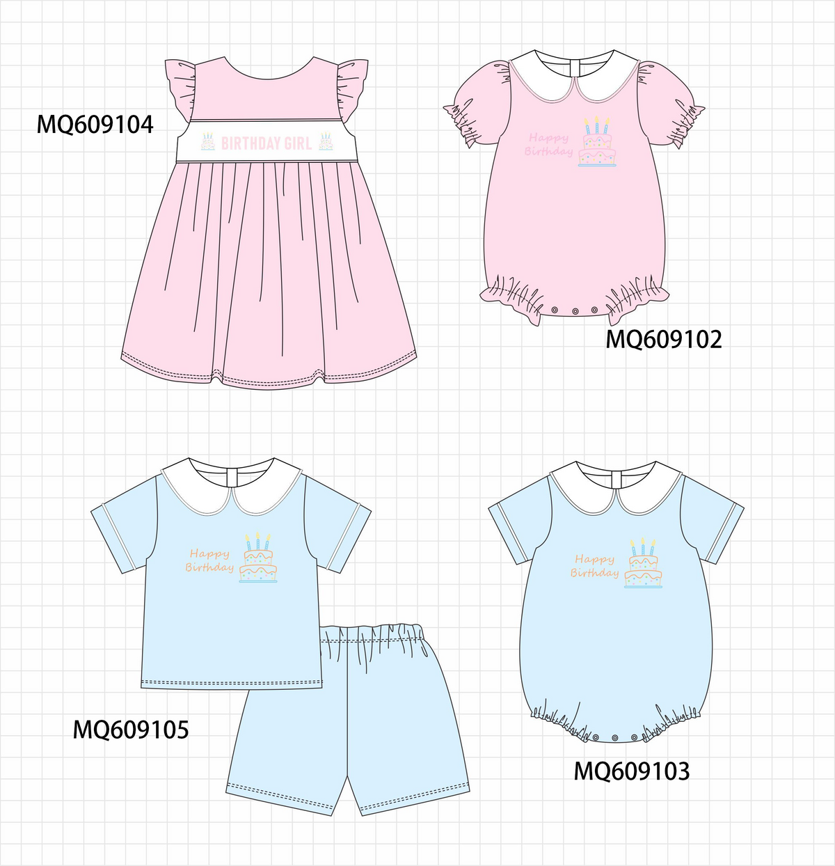 PO106 Pink&blue happy birthday embroidery collection - ETA APRIL