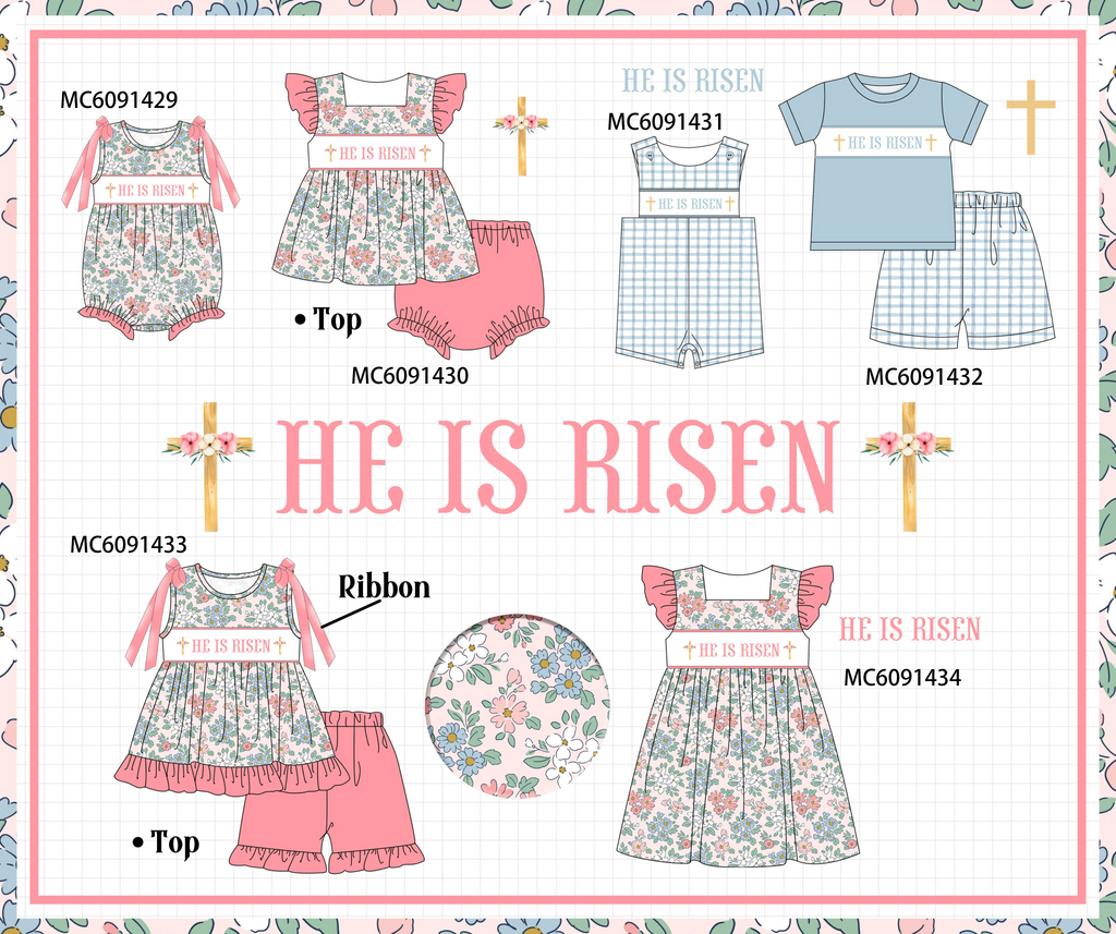 PO107 Pink&blue he is risen embroidery floral collection  ETA MARCH