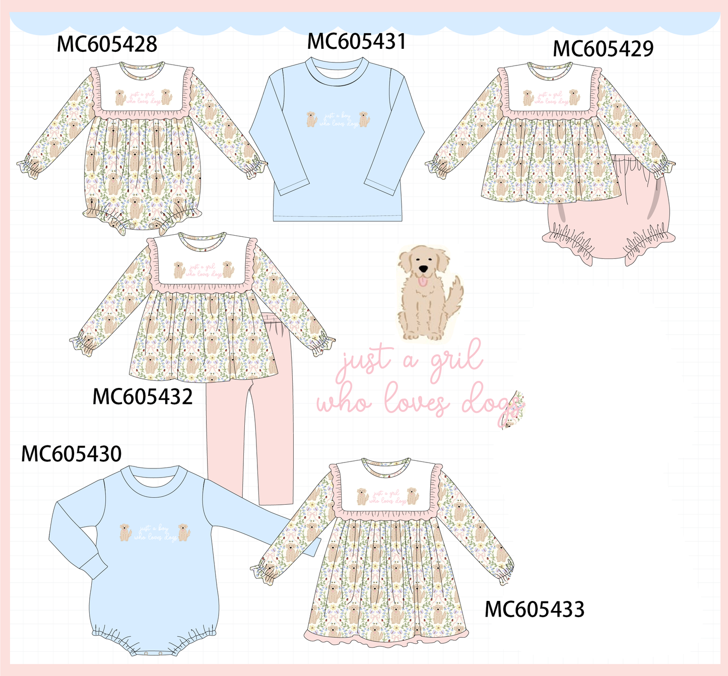 PO93 Pink&blue puppy embroidery collection - ETA mid-November to LC
