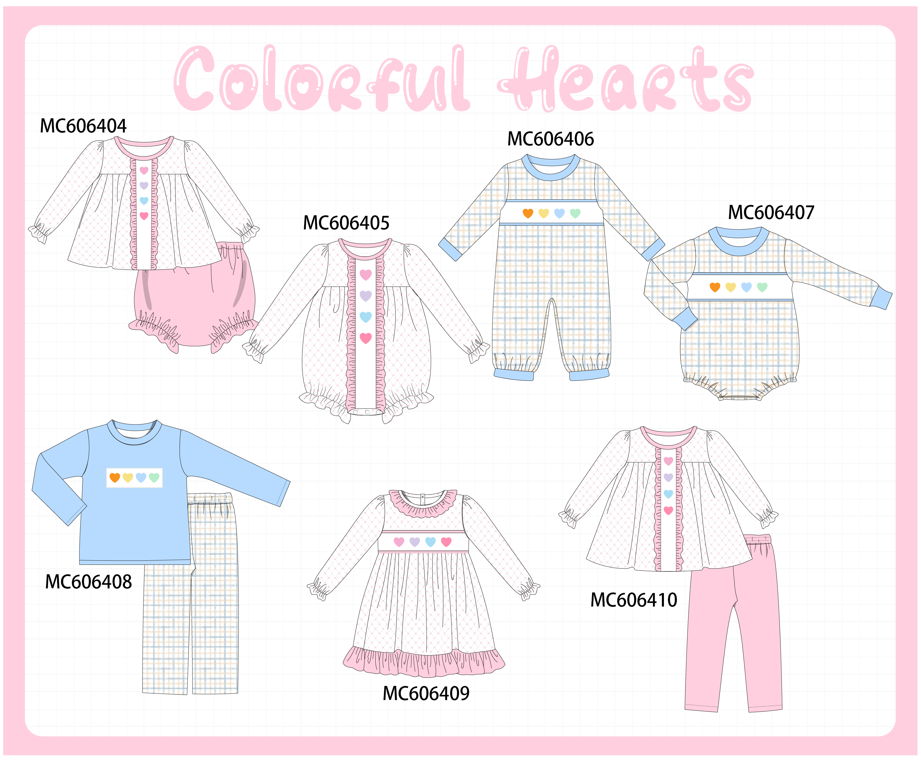 PO96 Pink&blue valentine's day heart embroidery collection - ETA December to LC