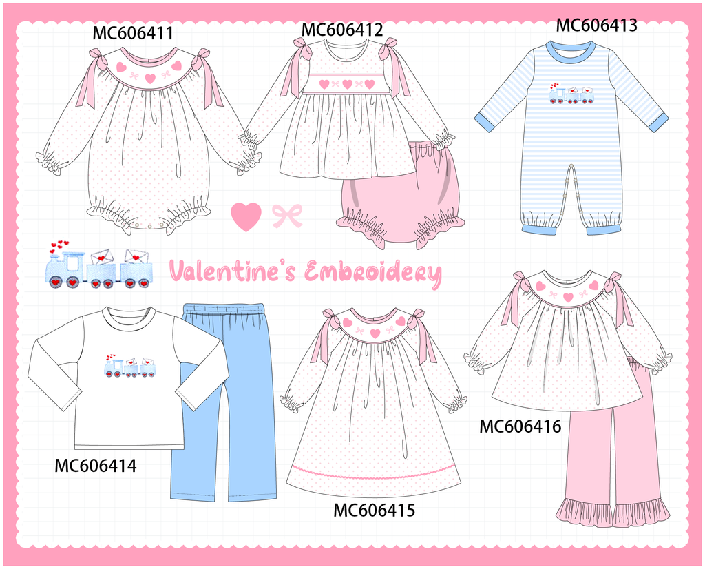 PO96 Pink&blue valentine's day train letter embroidery collection - ETA December to LC