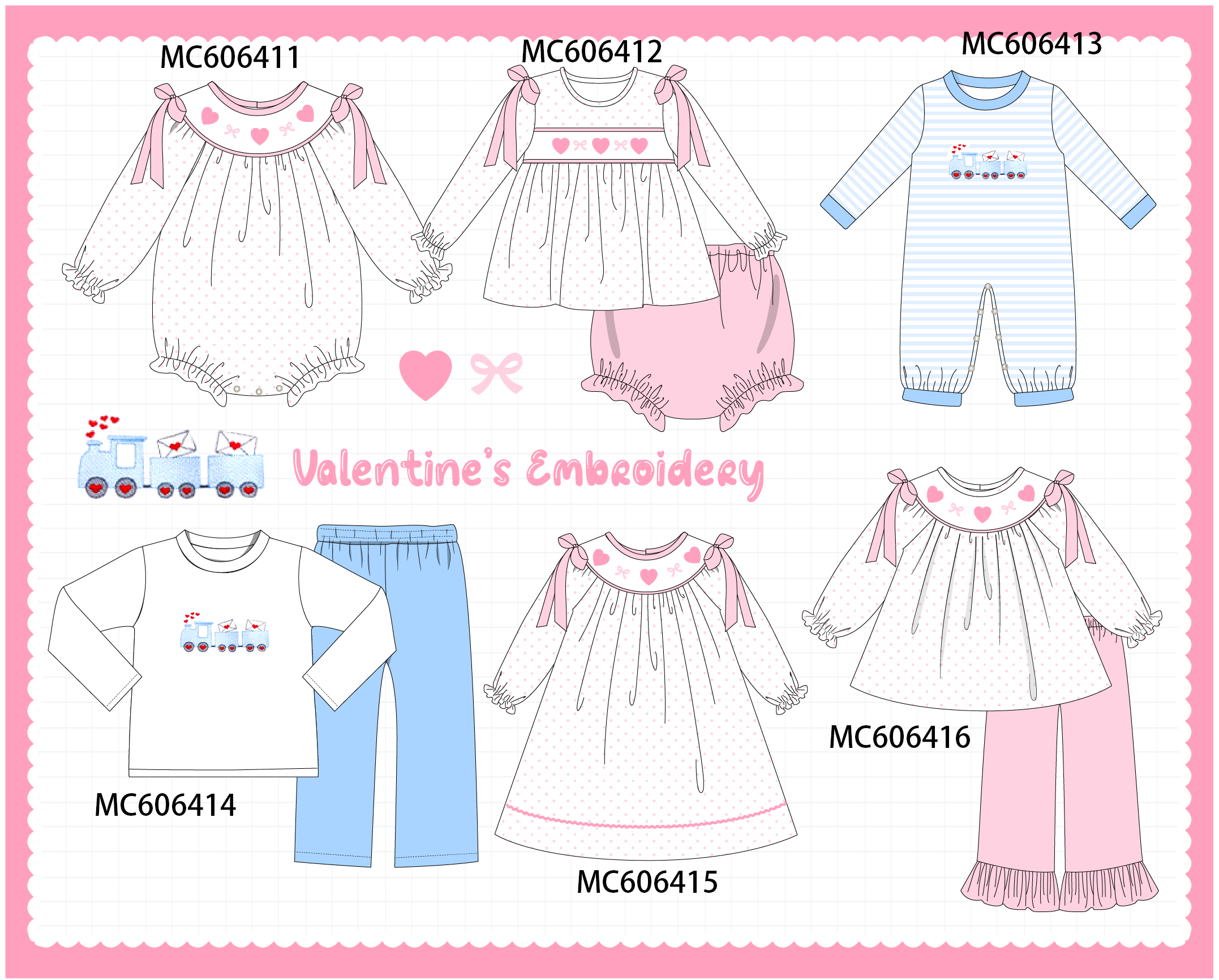 PO96 Pink&blue valentine's day train letter embroidery collection - ETA December to LC