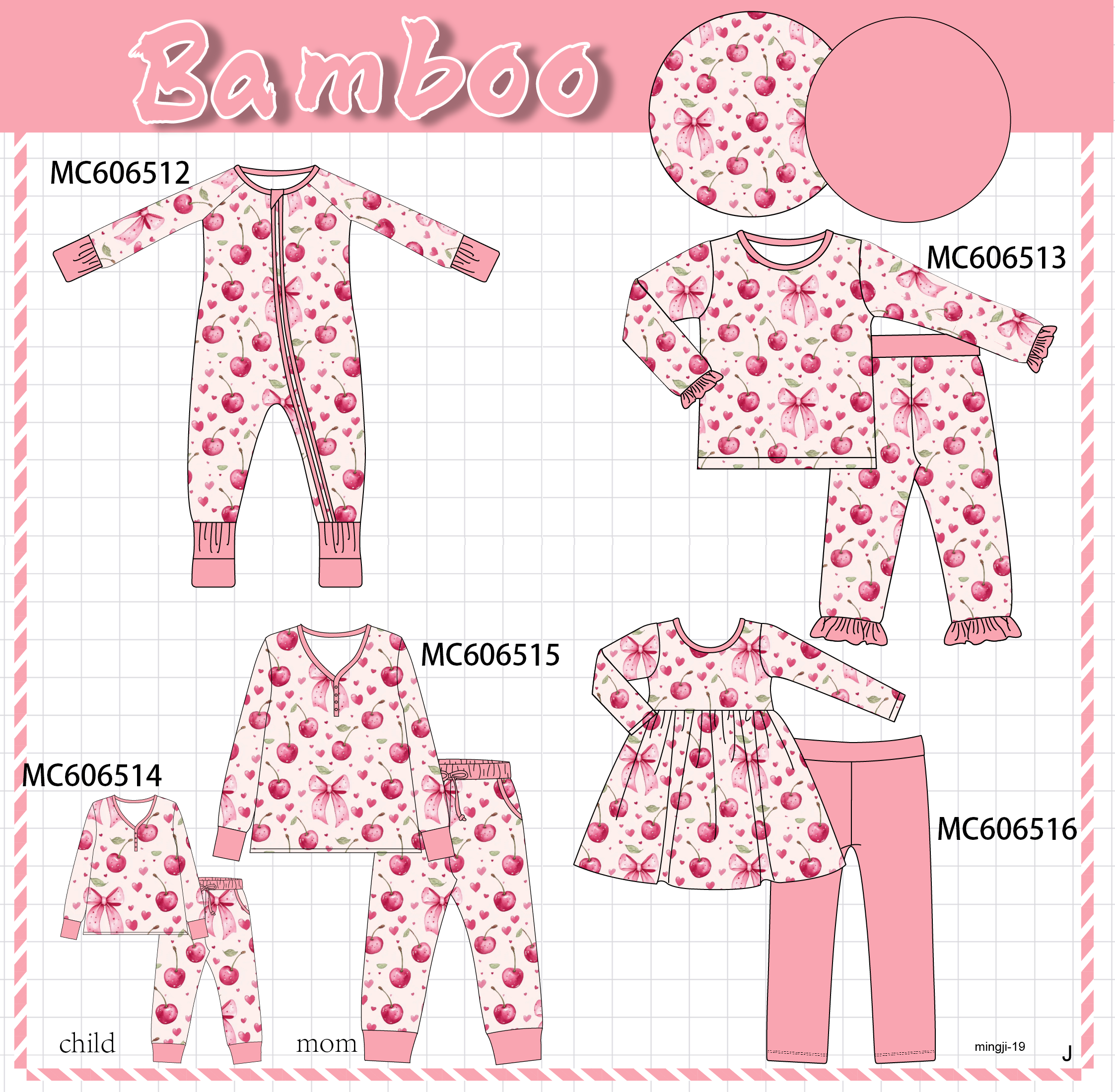PO96 Pink cherry print bamboo collection - ETA December to LC