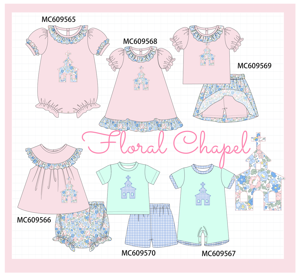 ETA MARCH 2026-po104 Pink&green castle applique floral collection