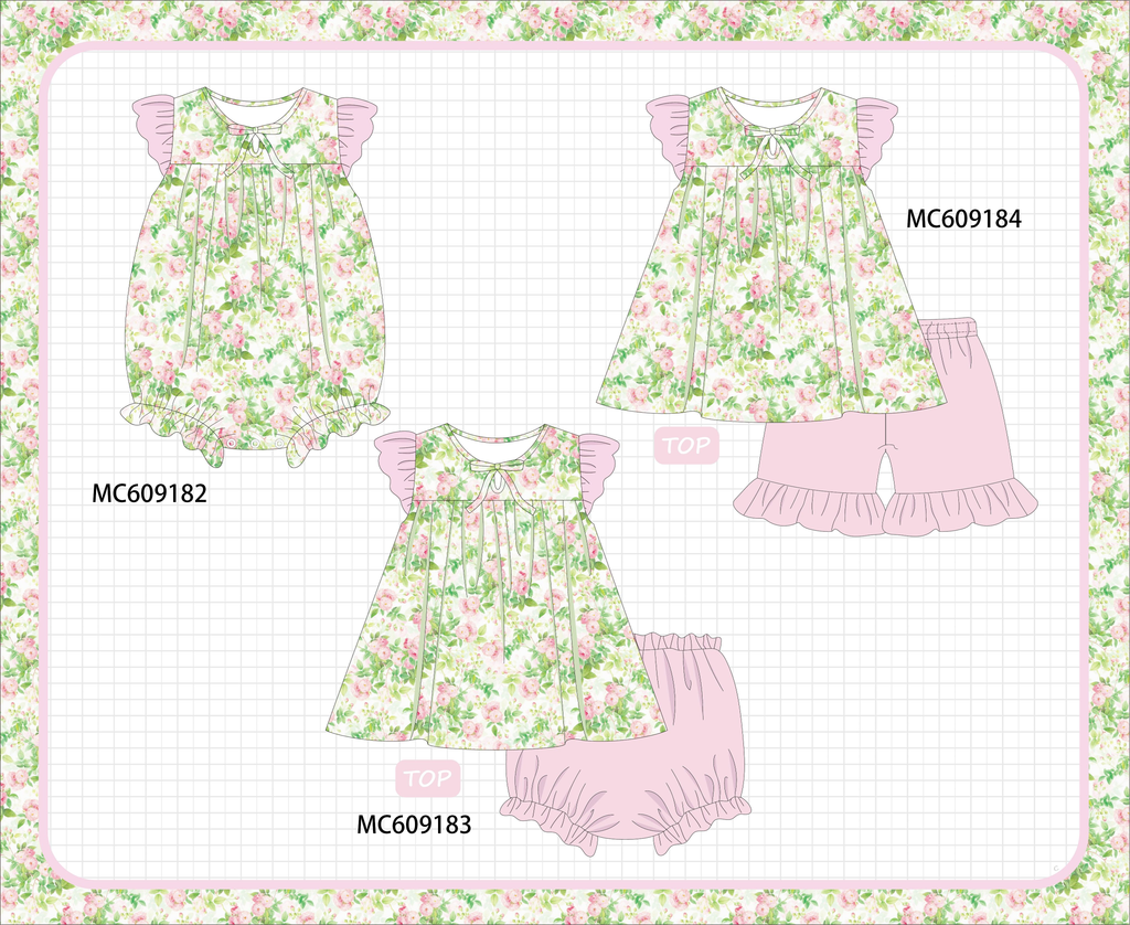 ETA MARCH 2026-po104 Pink&green floral ruffle collection