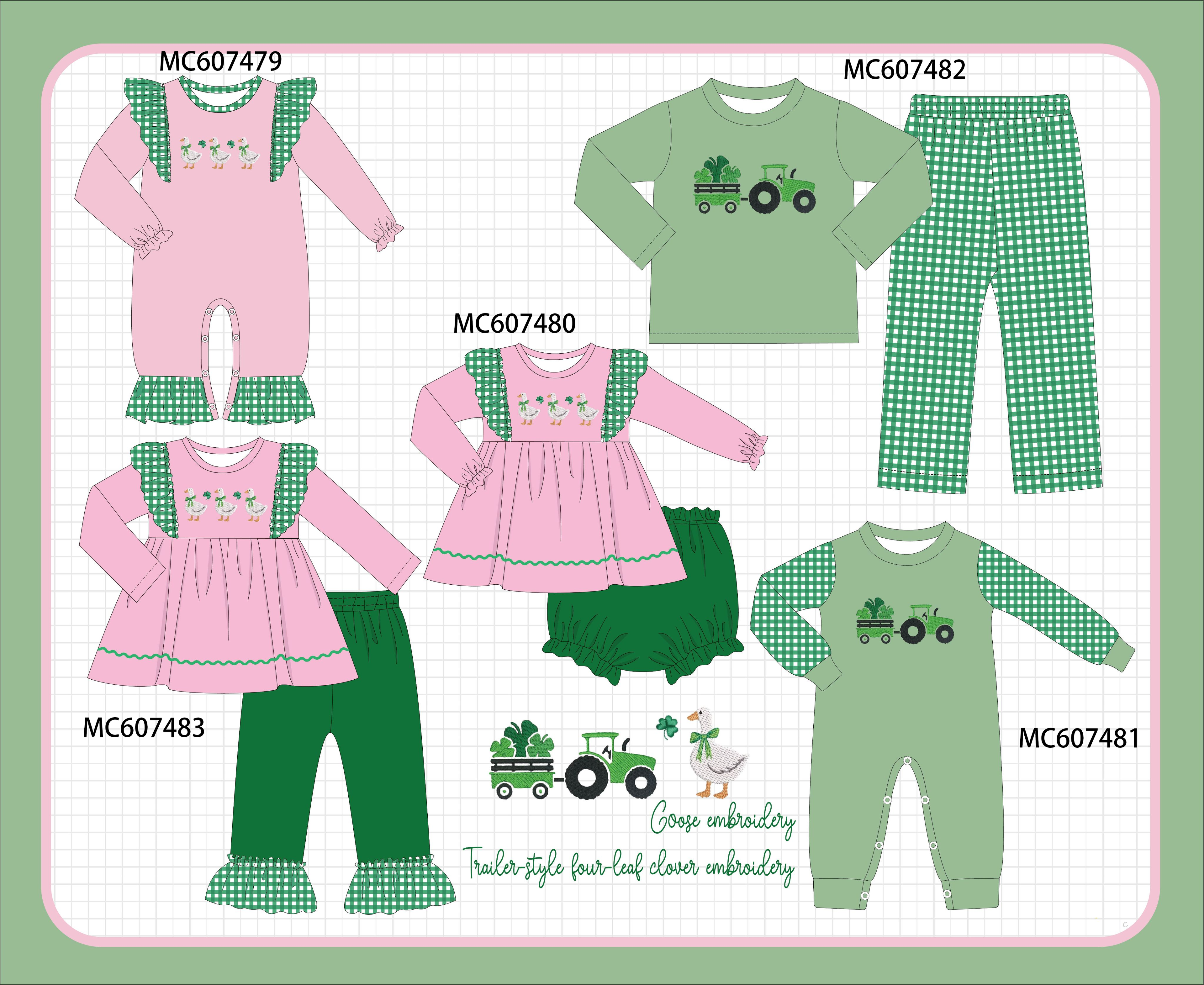 PO99 Pink&green goose clover embroidery collection