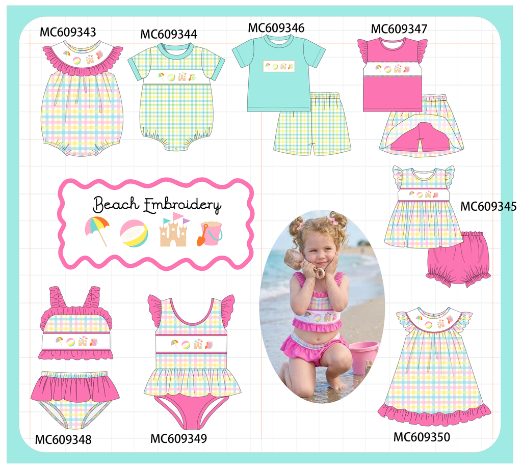 ETA MARCH 2026-po104 Pink&mint beach embroidery plaid collection