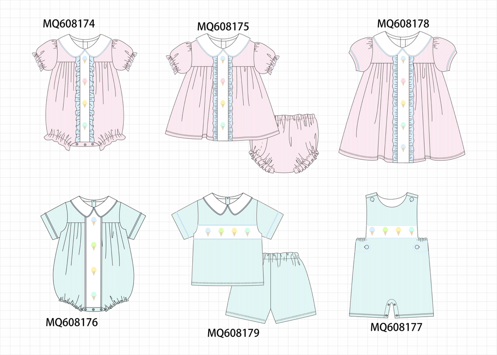 ETA MARCH 2026-po103 Pink&mint seersucker ice cream embroidery collection