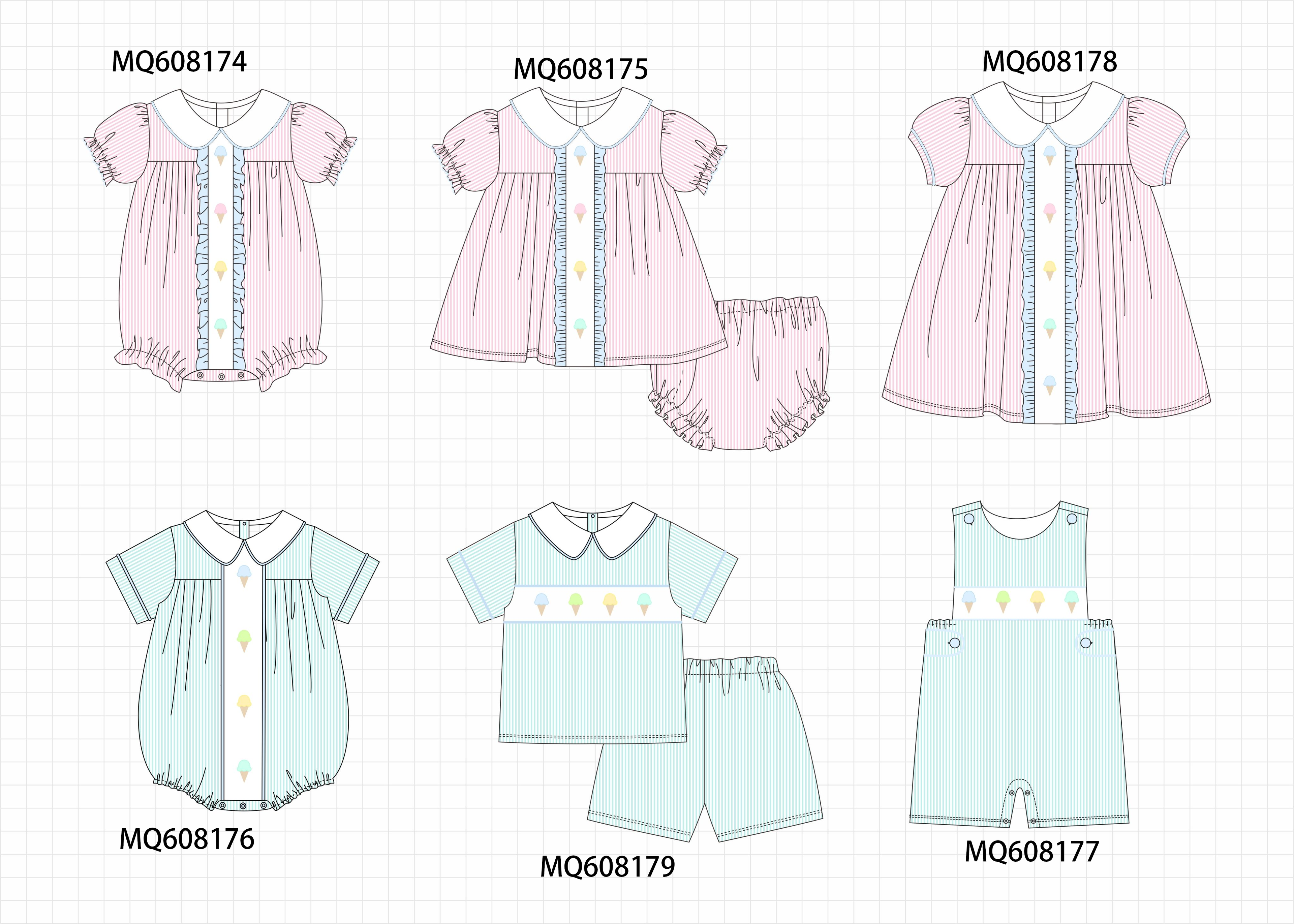 ETA MARCH 2026-po103 Pink&mint seersucker ice cream embroidery collection