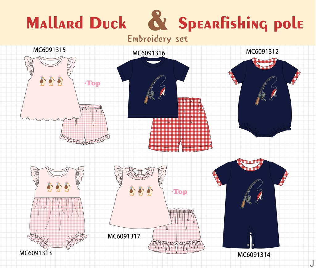 PO107 Pink&navy duck fishing embroidery collection  ETA MARCH