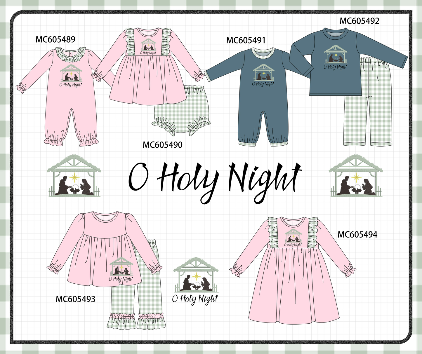 PO93 Pink&navy nativity embroidery ruffle gingham collection - ETA mid-November to LC