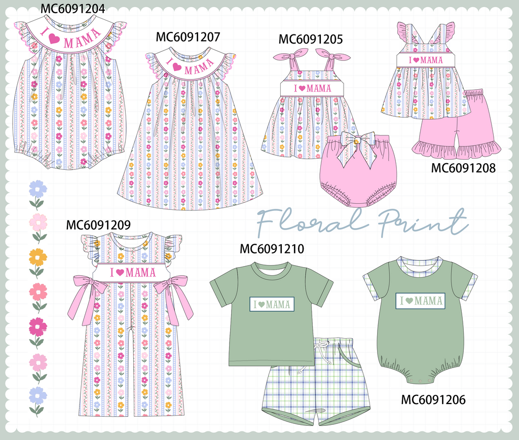 PO107 Pink&sage I love MAMA embroidery floral collection  ETA MARCH