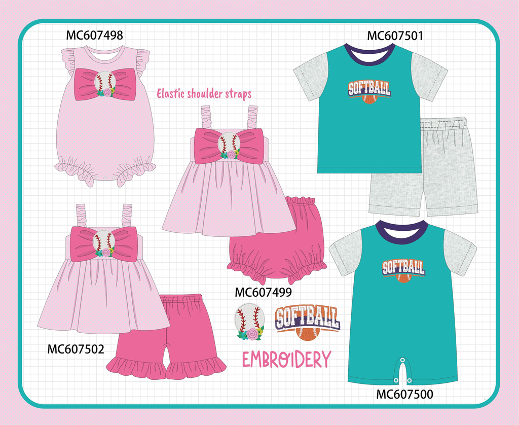 PO99 Pink baseball bow applique collection