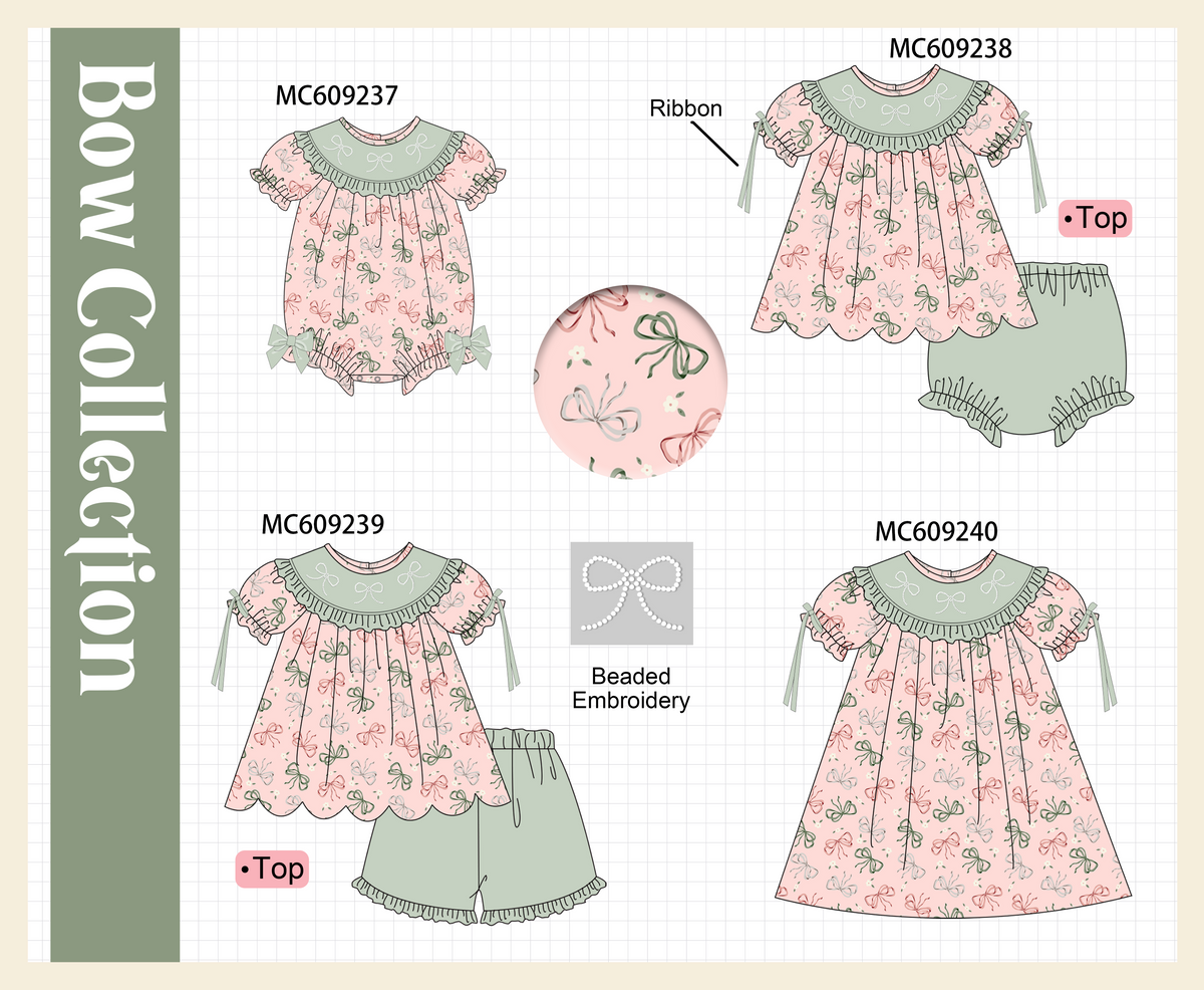 ETA MARCH 2026-po104 Pink beaded bow embroidery ruffle collection