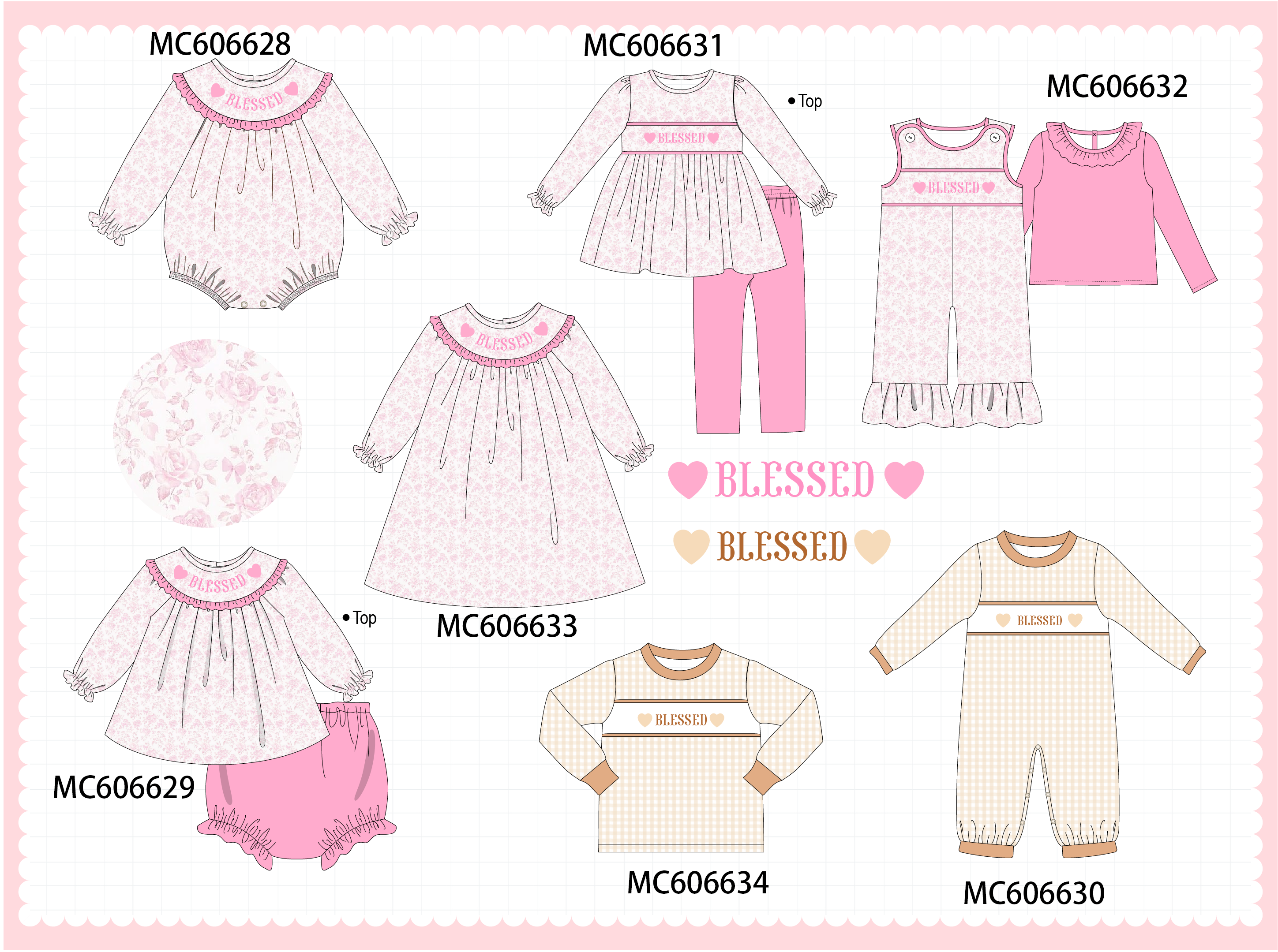 PO96 Pink blessed heart embroidery collection - ETA December to LC