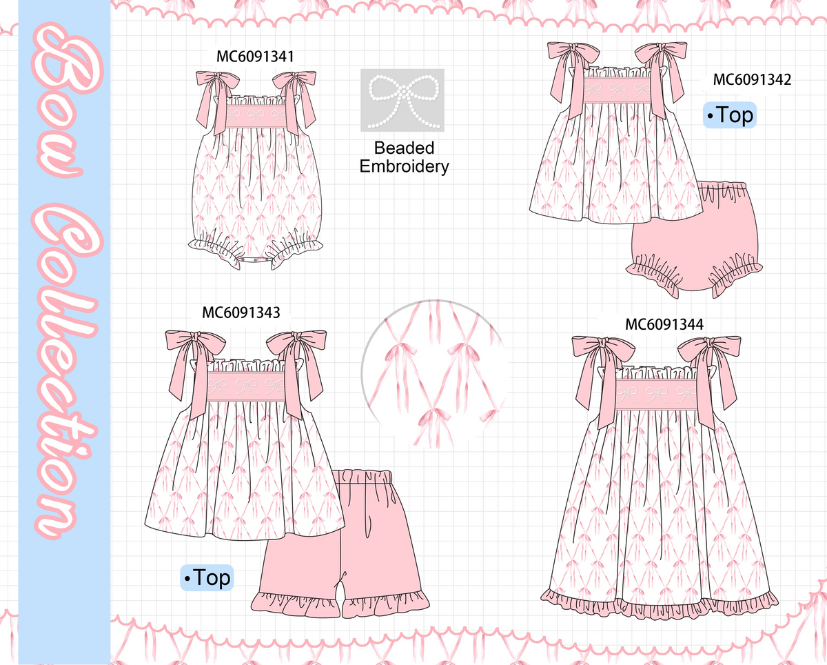 PO107 Pink bow embroidery ruffle collection  ETA MARCH