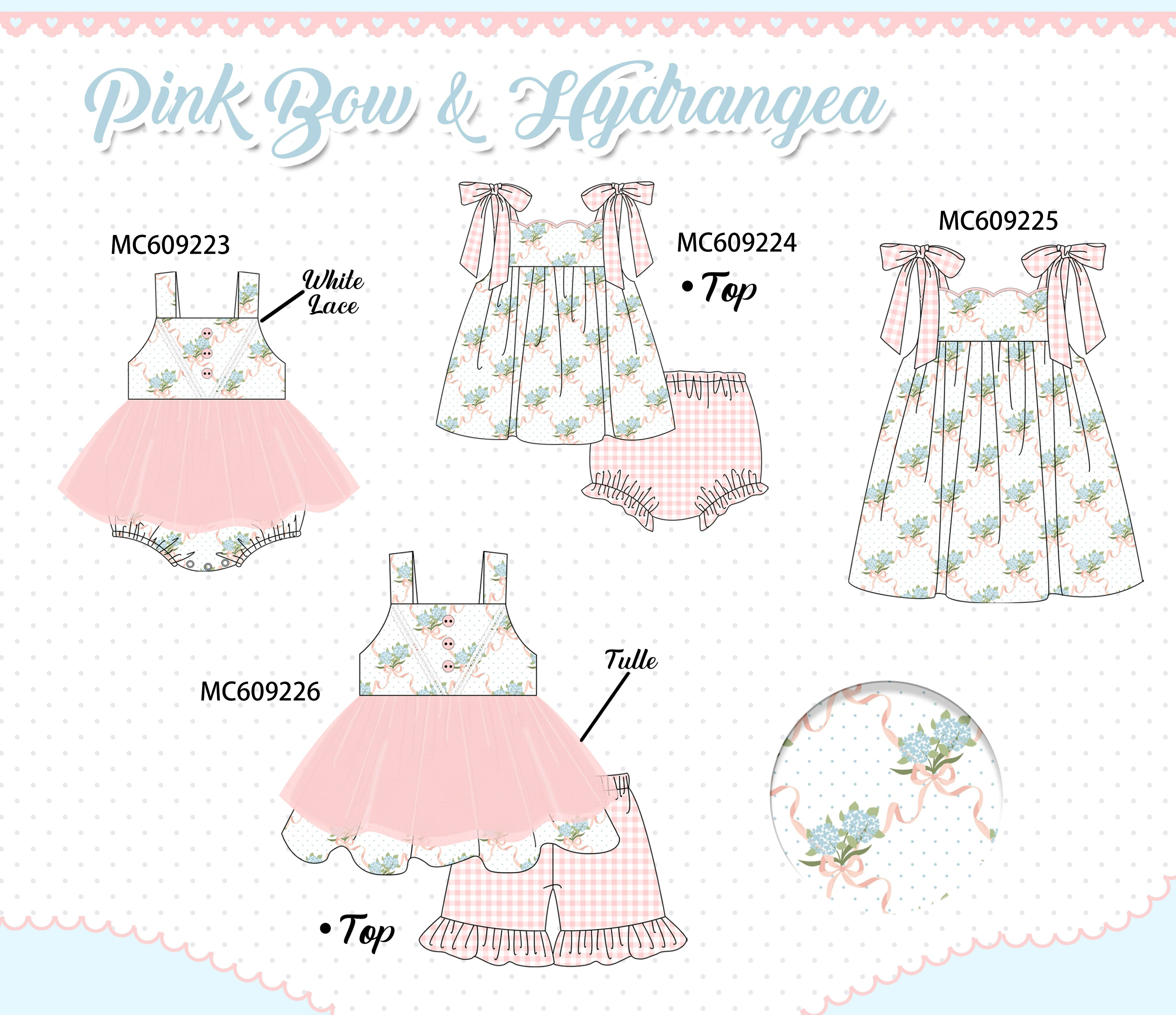 ETA MARCH 2026-po104 Pink bow hydrangea lace gingham collection