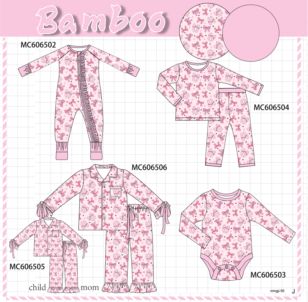 PO96 Pink bow print bamboo collection - ETA December to LC