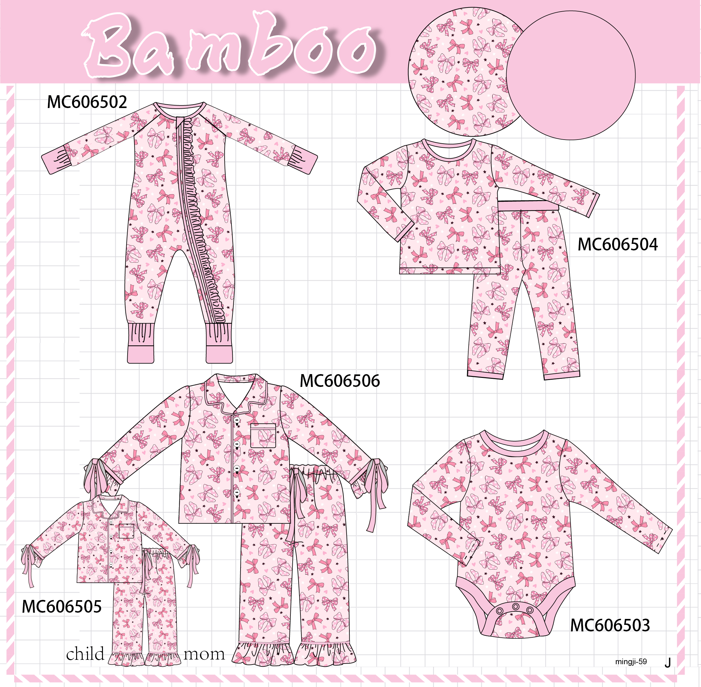 PO96 Pink bow print bamboo collection - ETA December to LC