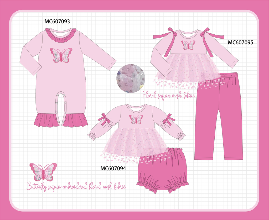 PO98 Pink butterfly sequin embroidery collection  - ETA January to LC