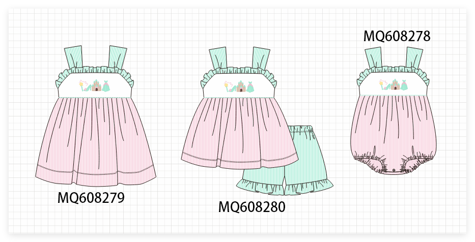 ETA MARCH 2026-po103 Pink castle embroidery seersucker collection