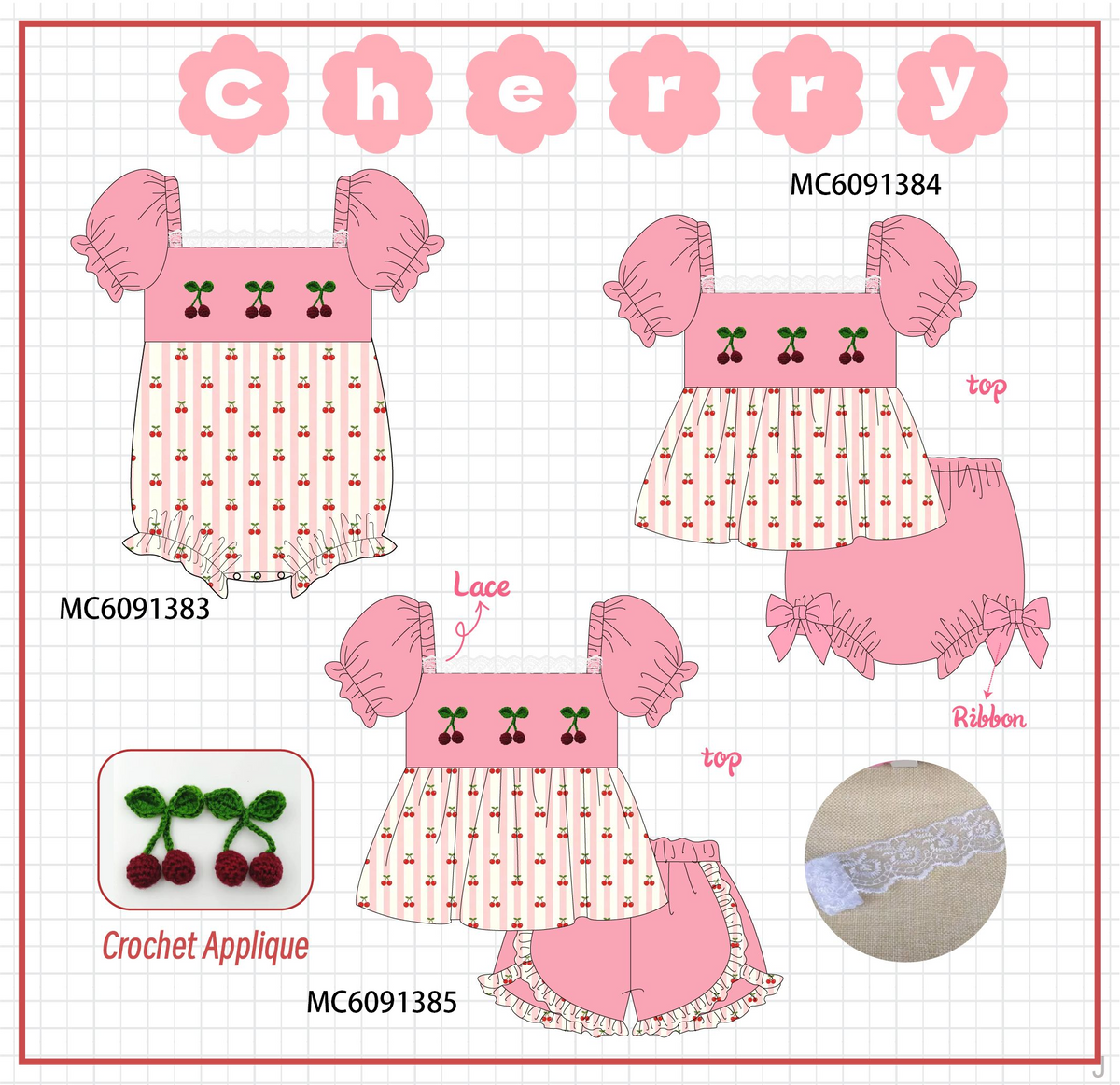 PO107 Pink cherry crochet applique collection  ETA MARCH