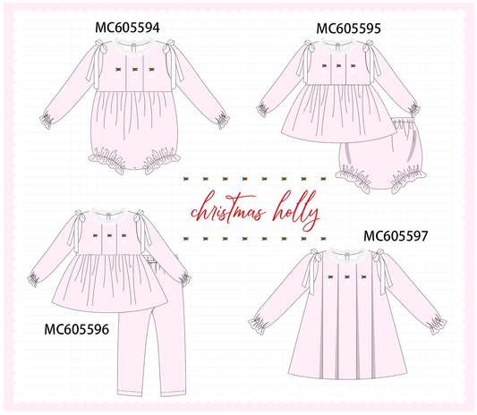 PO93 Pink christmas holly embroidery collection - ETA mid-November to LC
