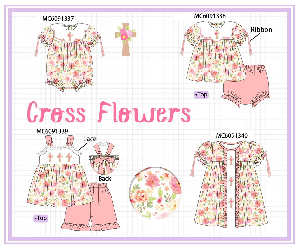 PO107 Pink cross floral embroidery collection  ETA MARCH