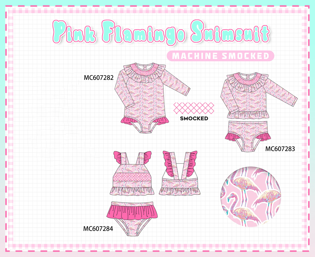 PO99 Pink flamingo swimsuit smocked collection