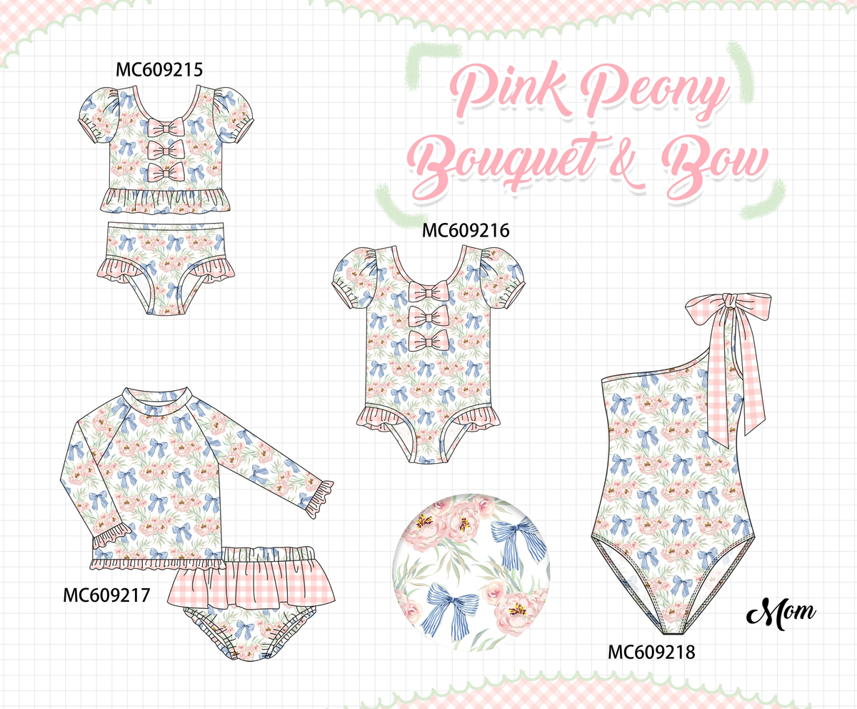ETA MARCH 2026-po104 Pink floral bow ruffle swimsuit collection