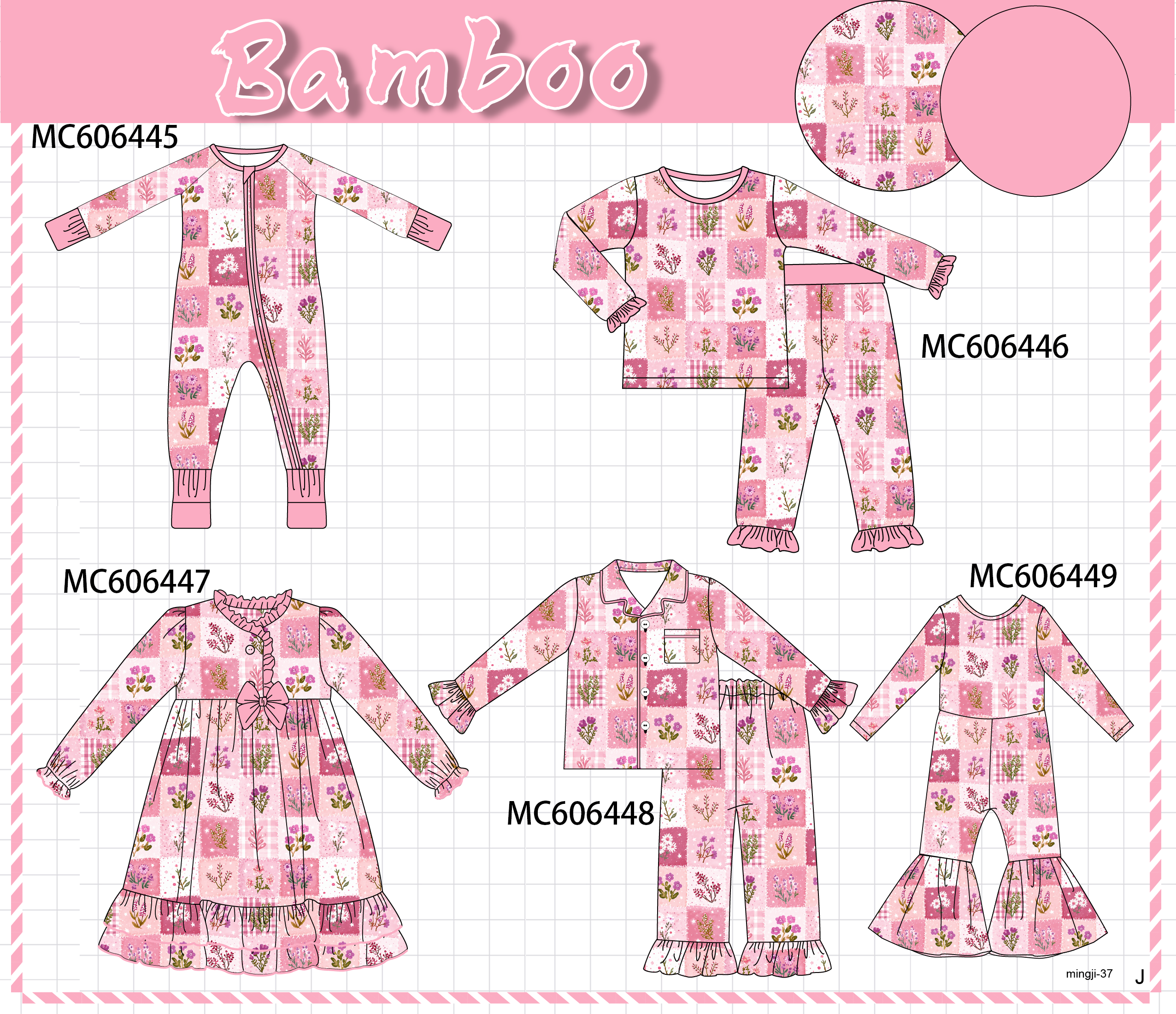 PO96 Pink floral checkered bamboo collection - ETA December to LC