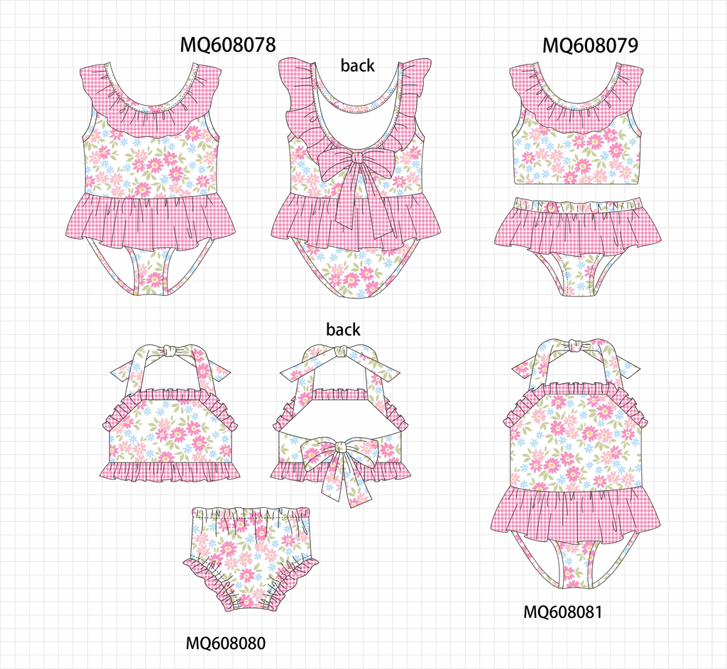 ETA MARCH 2026-po103 Pink floral print ruffle swimsuit