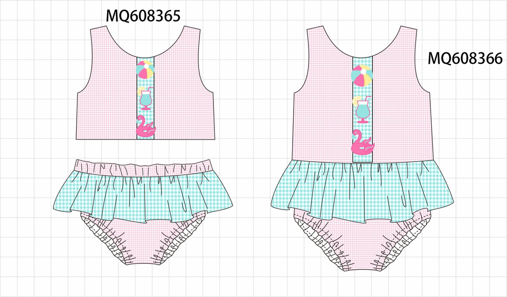 ETA MARCH 2026-po103 Pink gingham flamingo embroidery swimsuit collection