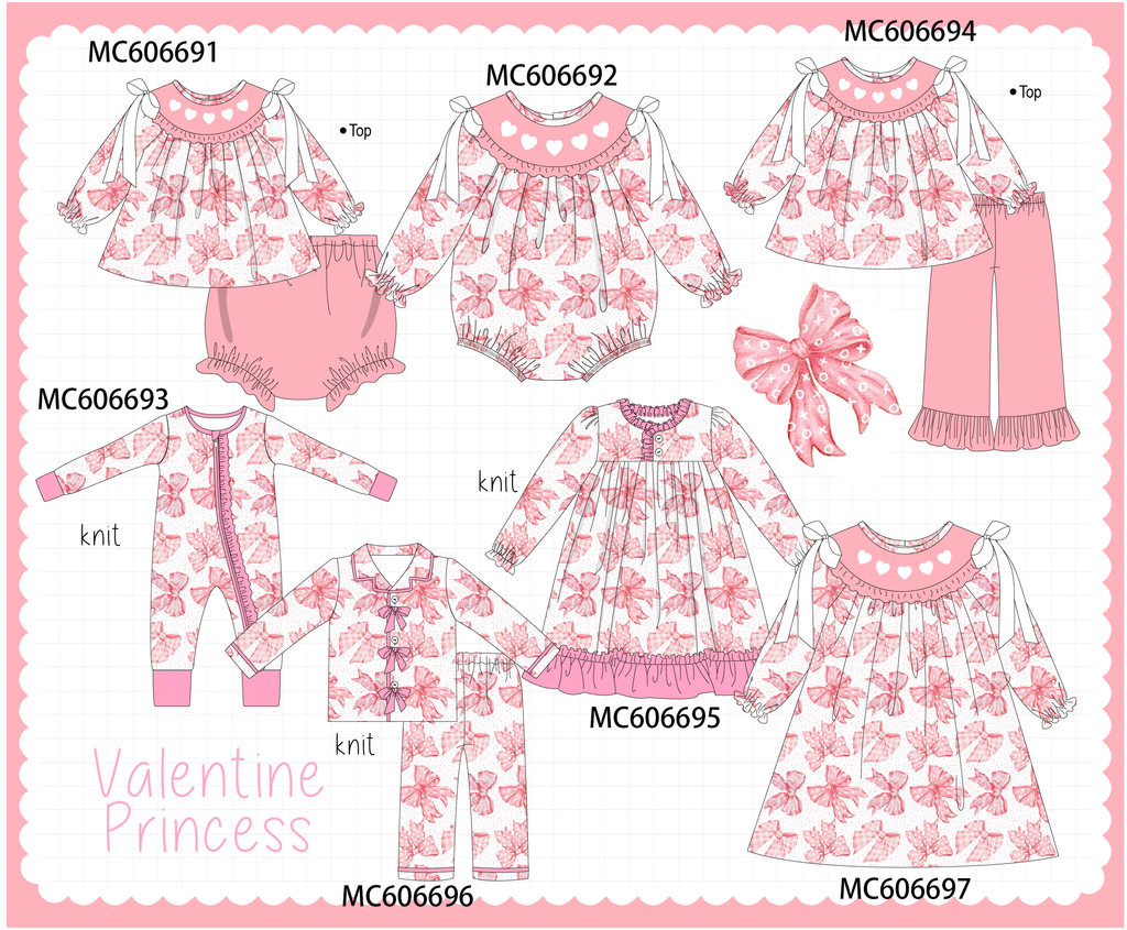 PO96 Pink heart embroidery bow collection - ETA December to LC