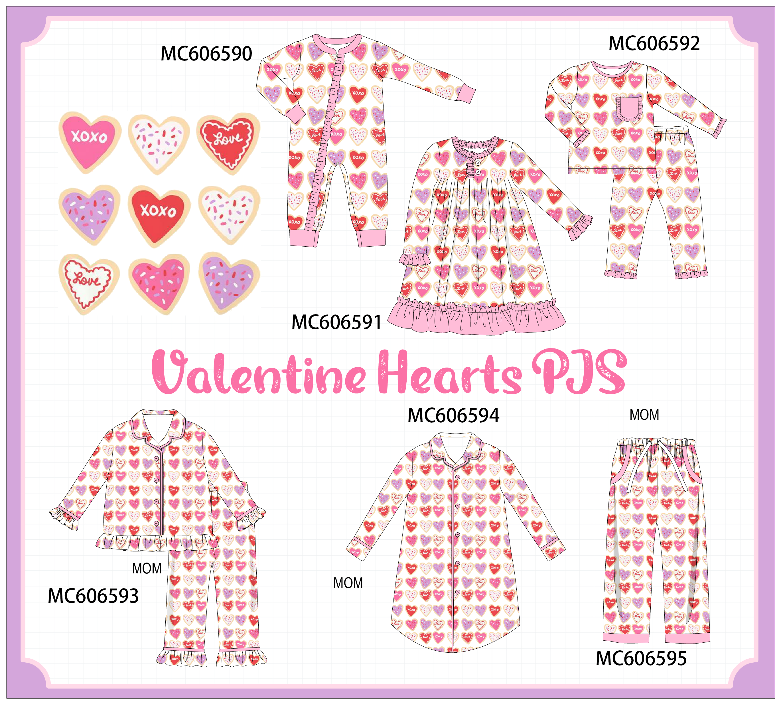 PO96 Pink heart print pajama collection - ETA December to LC