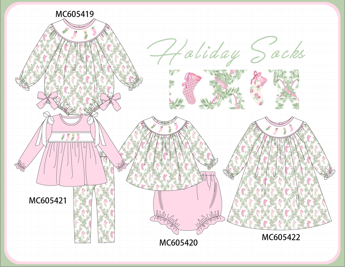 PO93 Pink holiday floral socks embroidery collection - ETA mid-November to LC