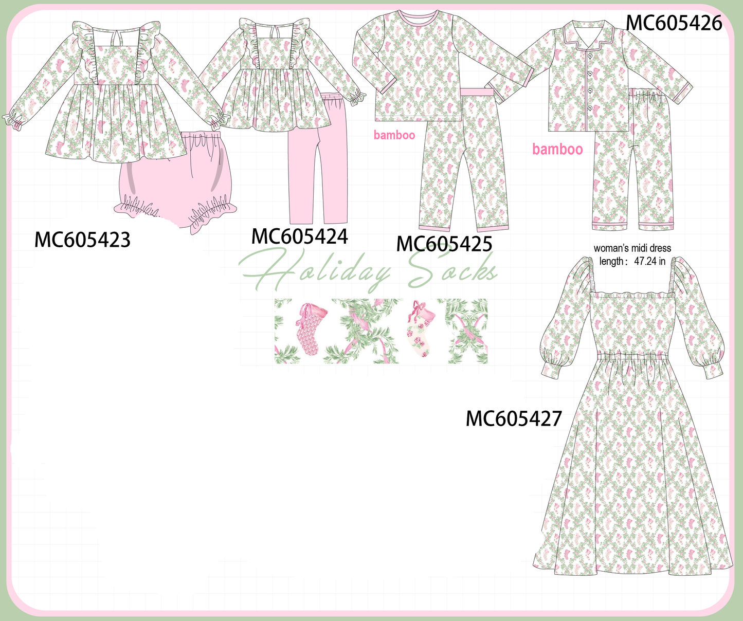 PO93 Pink holiday floral socks print collection - ETA mid-November to LC