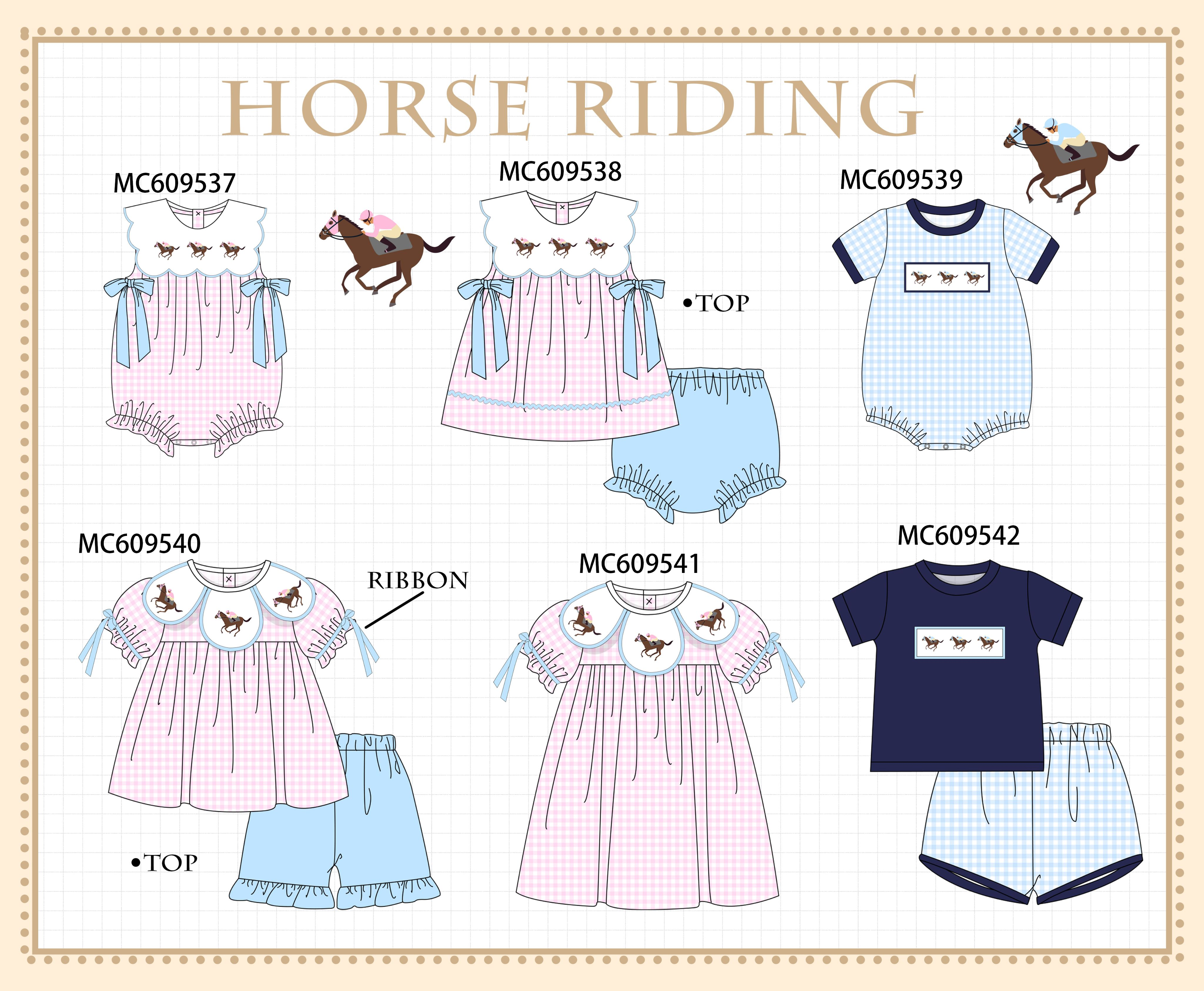 ETA MARCH 2026-po104 Pink horse riding embroidery gingham collection
