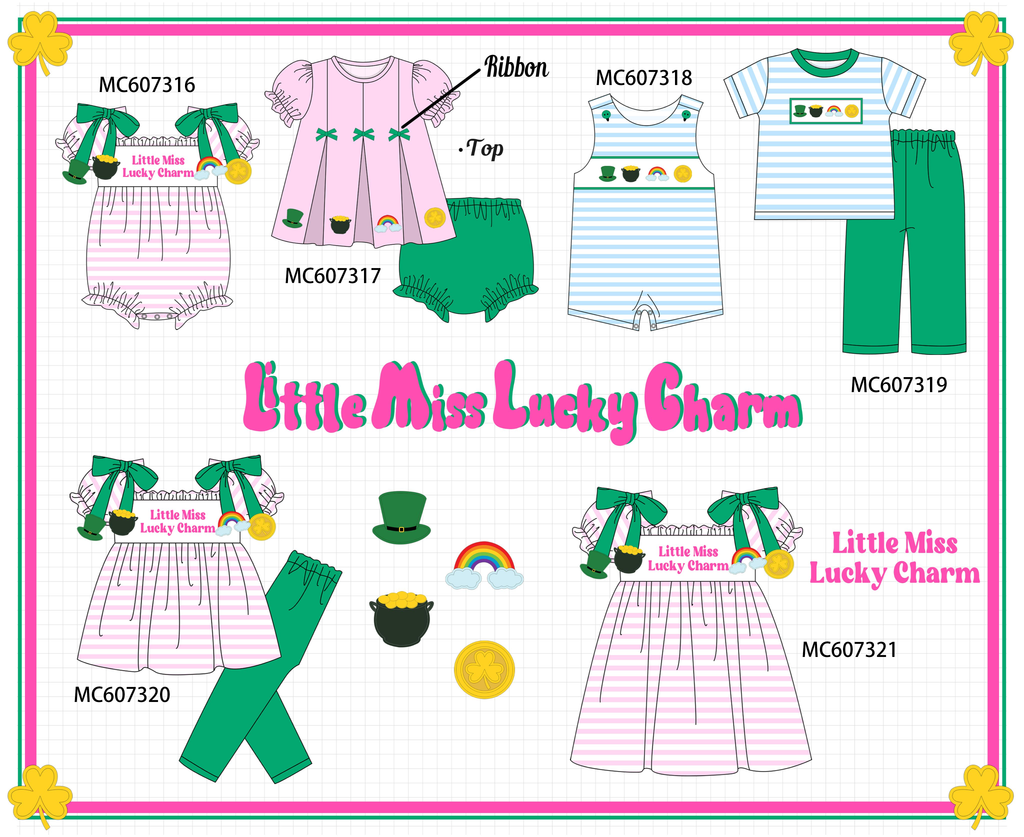 PO99 Pink little miss lucky charm embroidery stripe collection