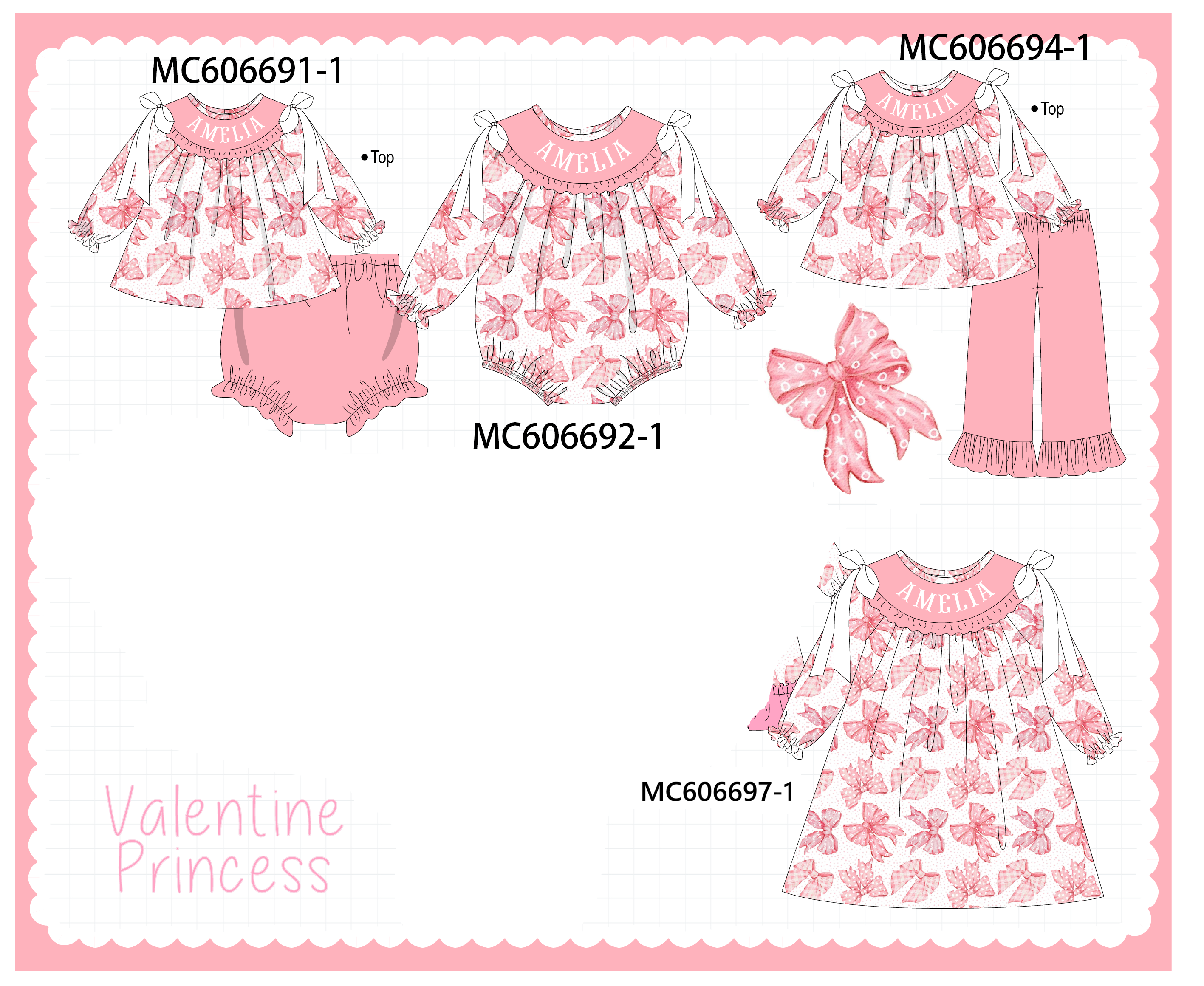 PO96 Pink monogram embroidery bow collection - ETA December to LC