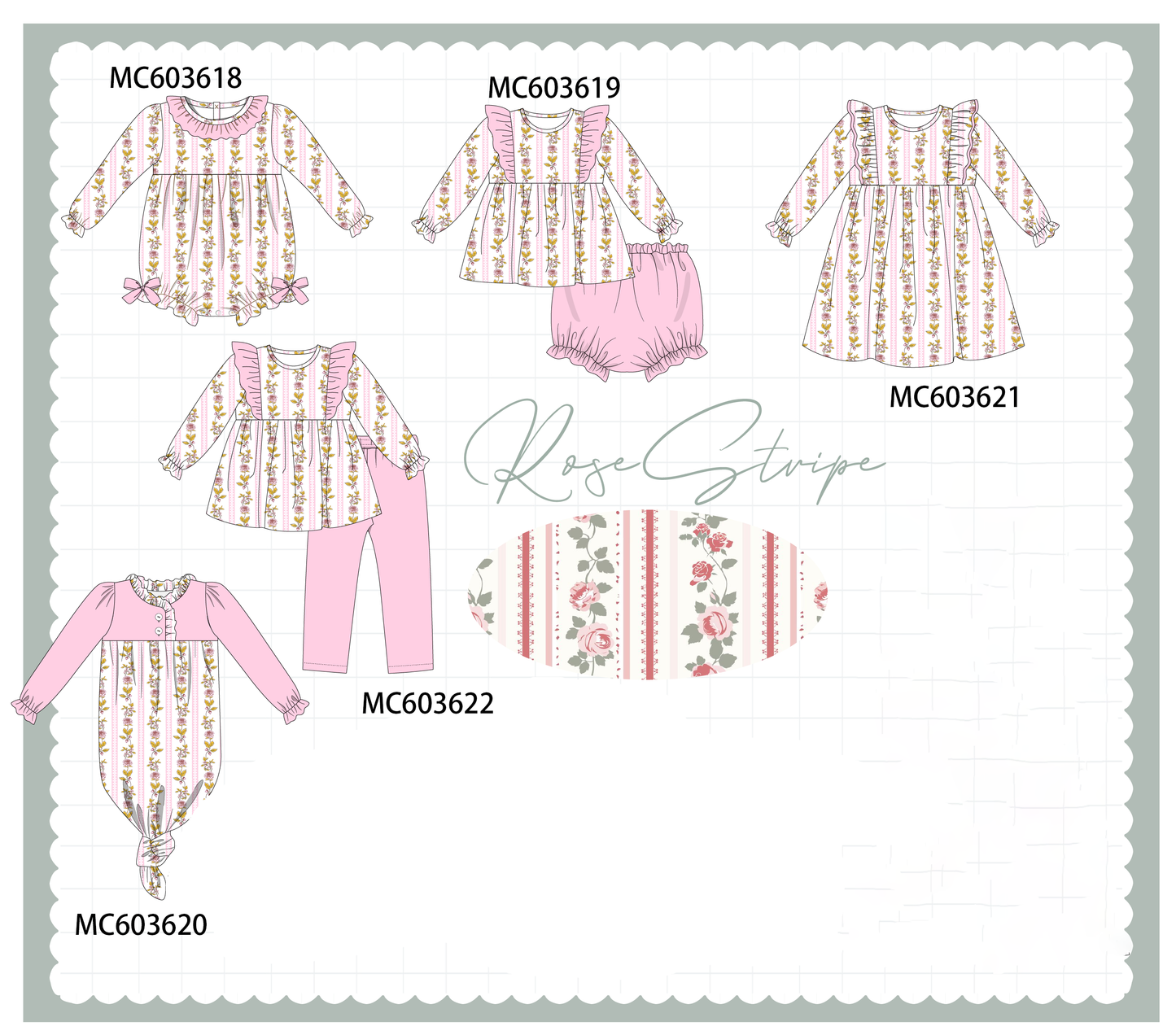 PO85 Pink rose stripe print ruffle collection - ETA  LATE AUGUST to LC