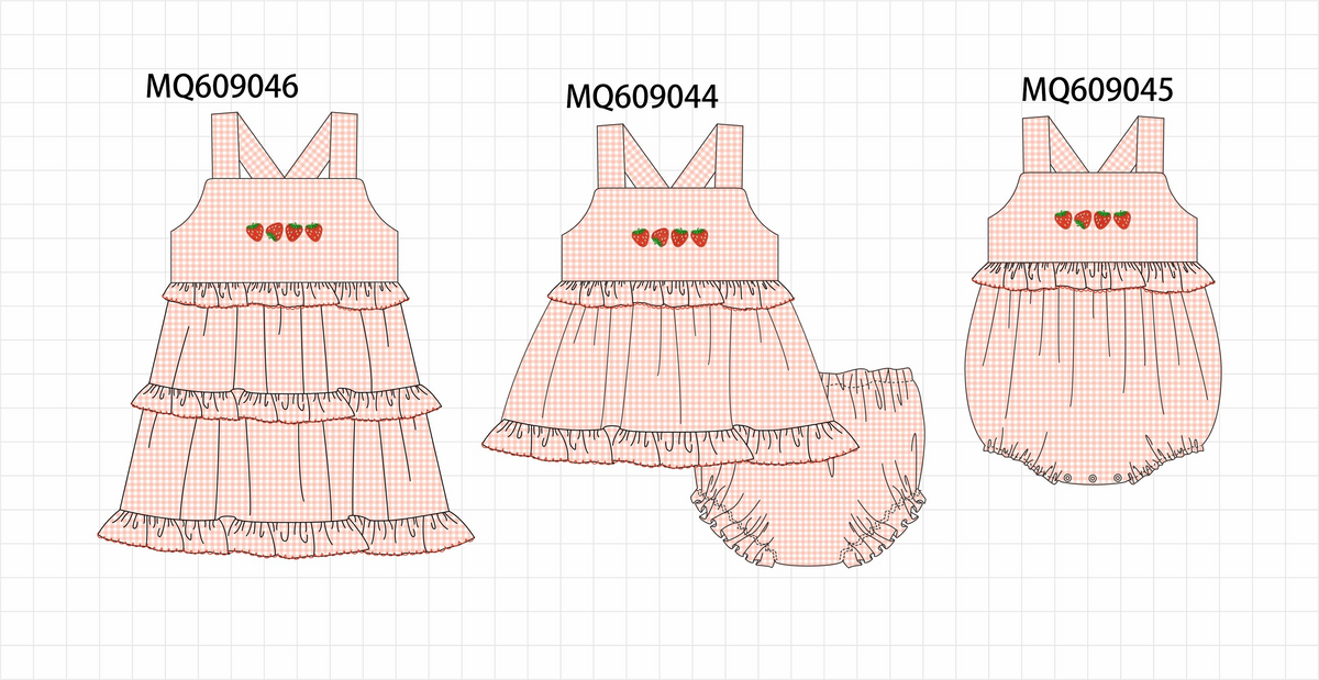 PO106 Pink strawberry embroidery gingham ruffle collection- ETA APRIL