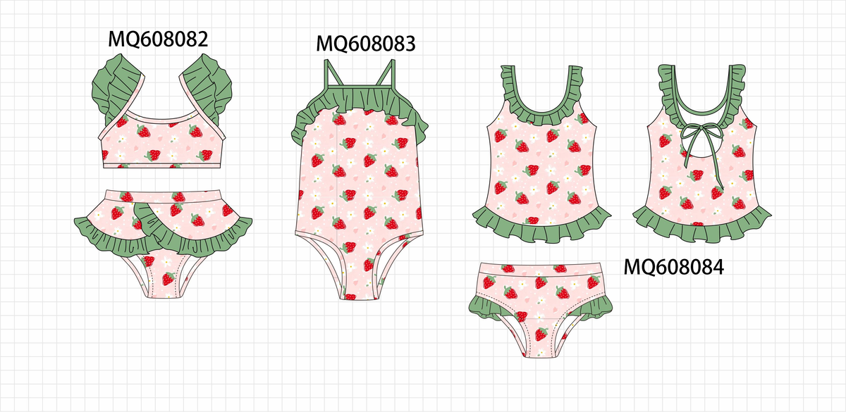 ETA MARCH 2026-po103 Pink strawberry print ruffle swimsuit