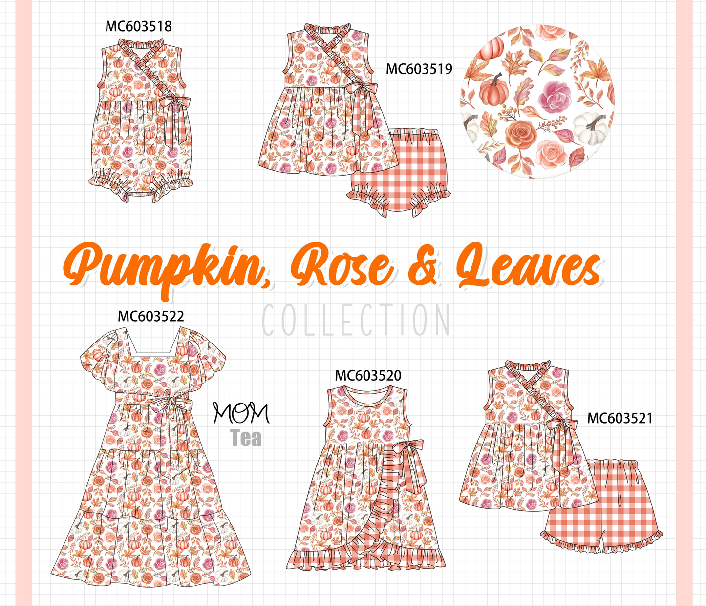 PO85 Pumpkin rose leaves print ruffle collection - ETA  LATE AUGUST to LC