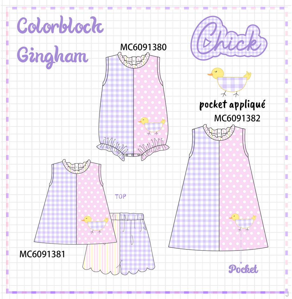 PO107 Purple&pink chick pocket applique collection  ETA MARCH